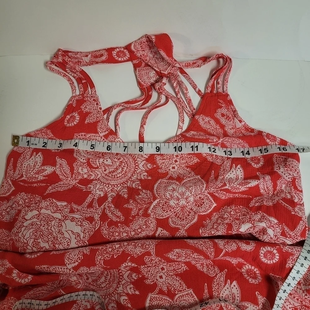 Entro Coral And White Paisley Open Strappy Back‎ Swing Dress Women's Size Small